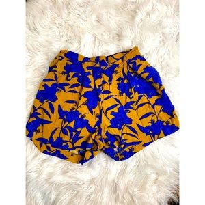 Blue and Yellow Floral High Waist Shorts